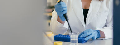 A lab technician working at her desk