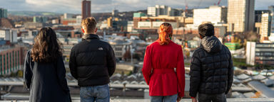 Students looking out across the city