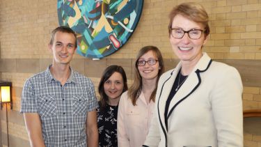 Dr Helen Sharman with PhD students Joe Clarke, Beth Crowston and Zoe Smallwood.