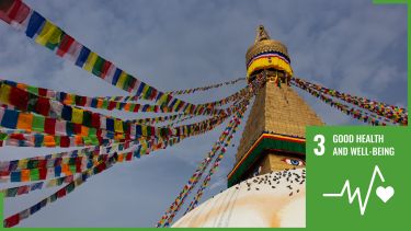Temple in Nepal with flags 