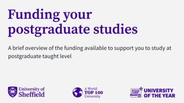 A screengrab of a presentation titles "Funding your postgraduate studies." It has the subtitle "A brief overview of the funding available to support you to study at postgraduate taught level." 