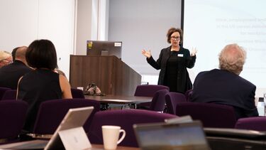 Kirsty Newsome delivering a presentation.